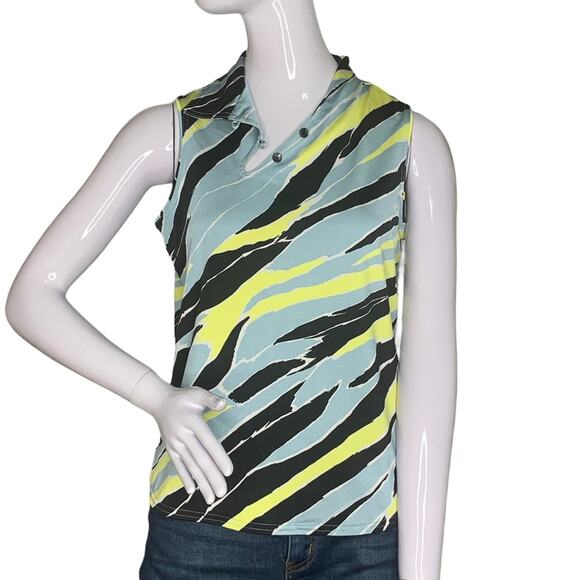 Jamie Sadock Sleeveless Blouse Pullover Size S Green Tones and Black - Picture 1 of 14